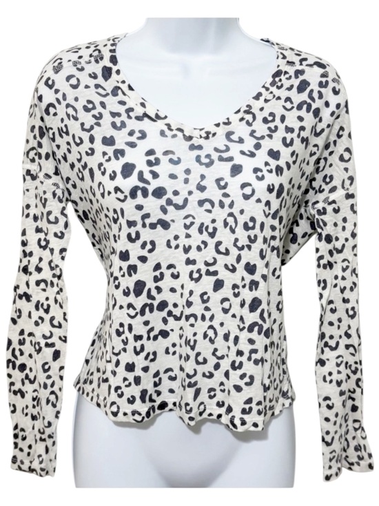 Rails Tops - RAILS Sami Snow Leopard Linen Lyocell V Neck Long Sleeve Top S Y2K Animal Print